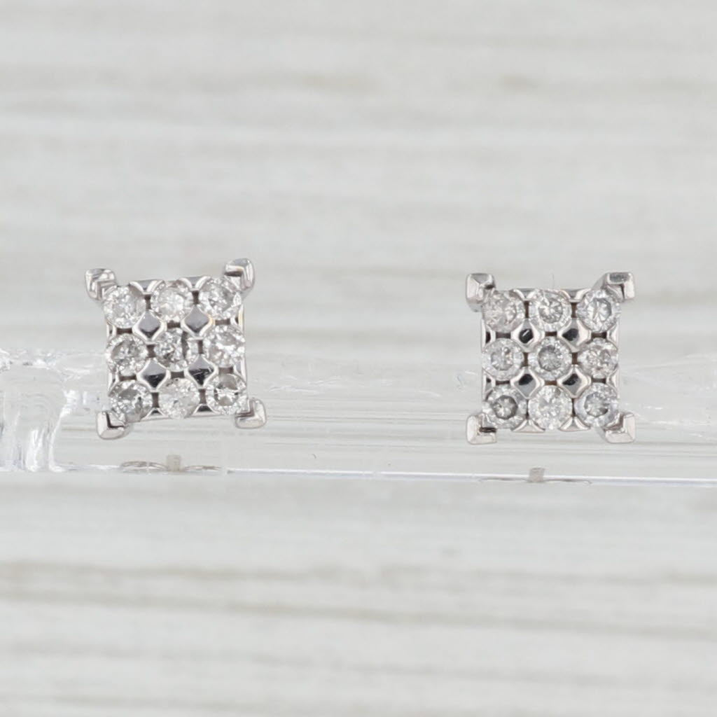 Light Gray 0.45ctw Round Diamond Square Stud Earrings 10k White Gold