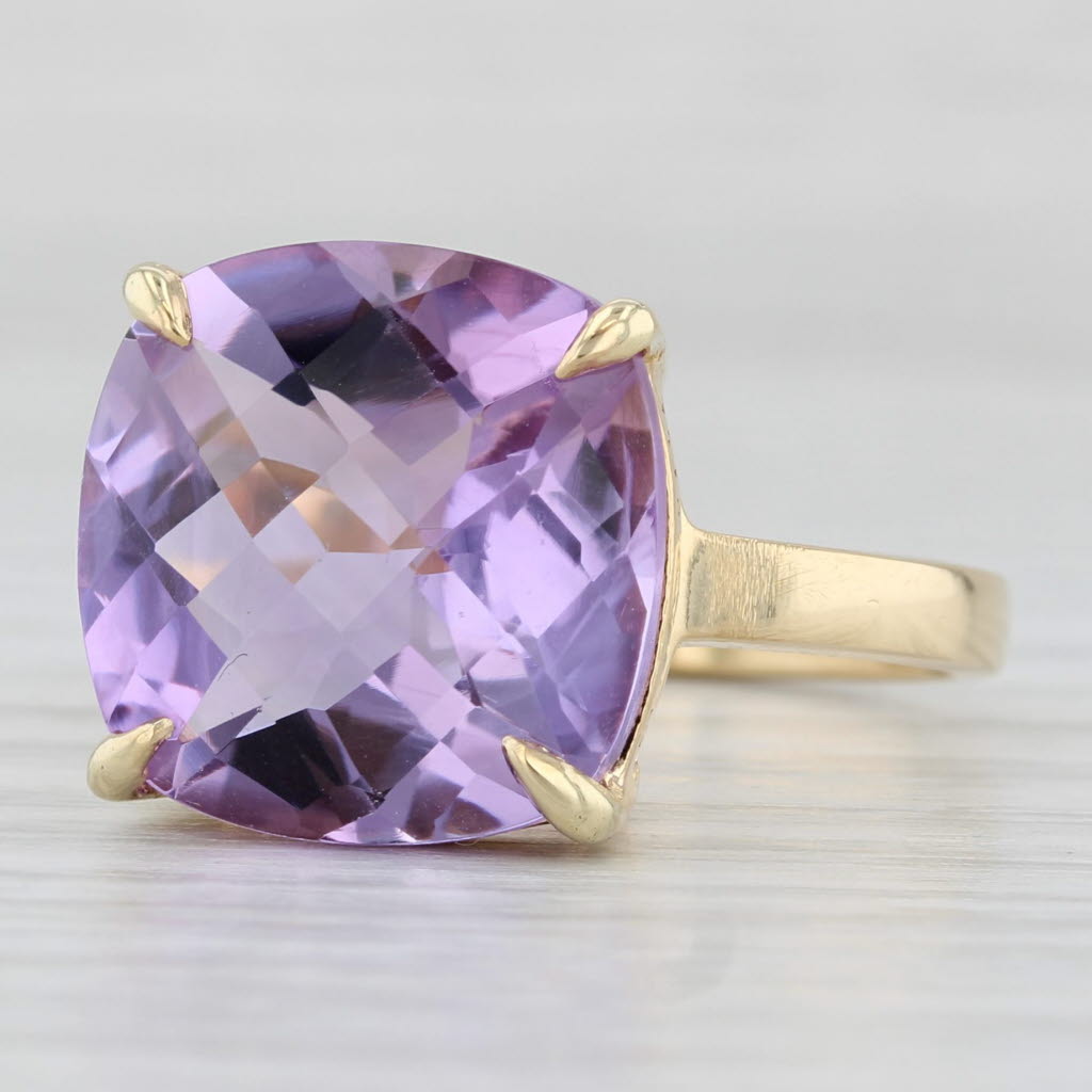 Light Gray Tiffany Sparkler 10.70ct Amethyst Solitaire Ring 18k Yellow Gold Size 8.25 Boxes