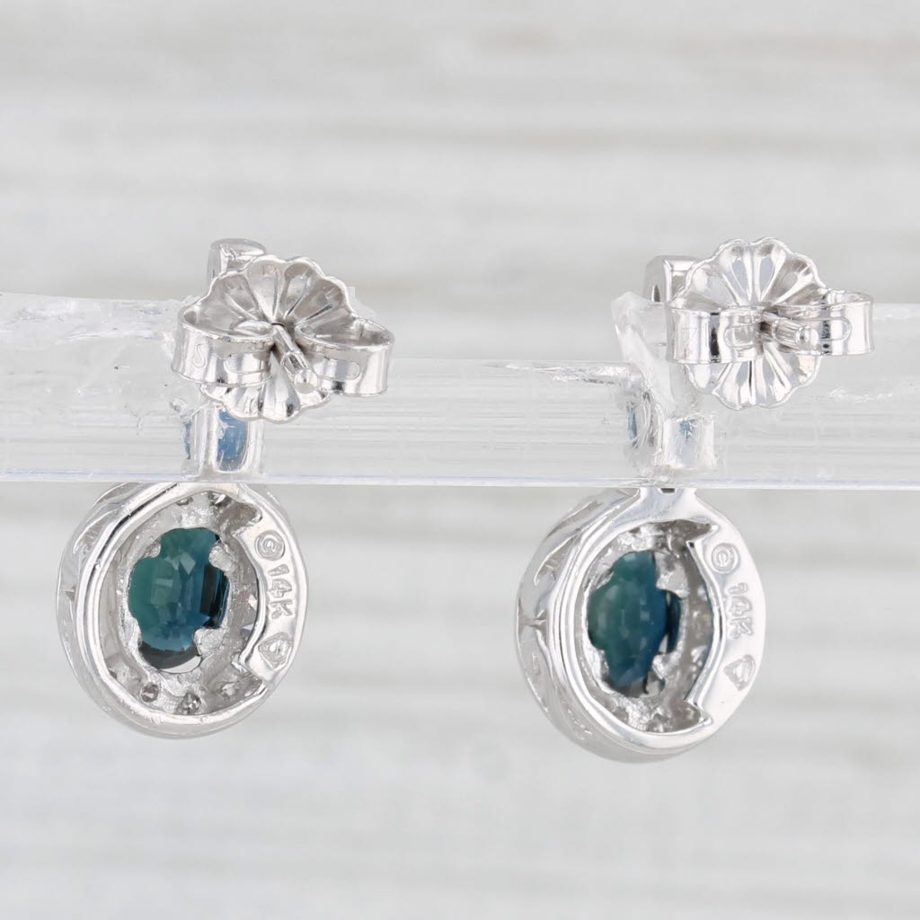 Light Gray 1.60ctw Blue Sapphire Diamond Drop Earrings 14k White Gold