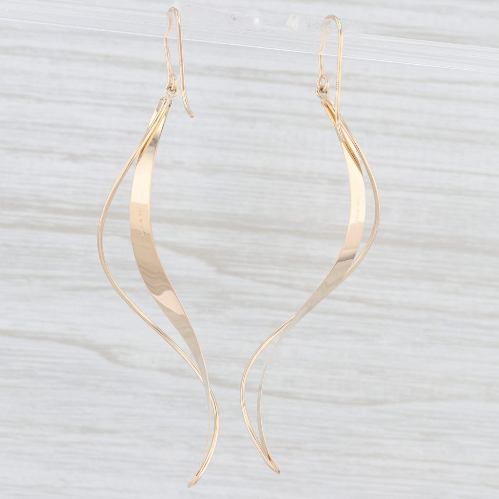 Light Gray Dangle Swirl Earrings 14k Yellow Gold Hook Posts