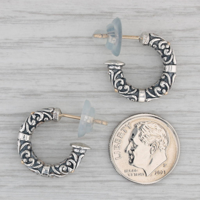 Ornate Hoop Earrings Sterling Silver 18k Gold Pierced Round Hoops