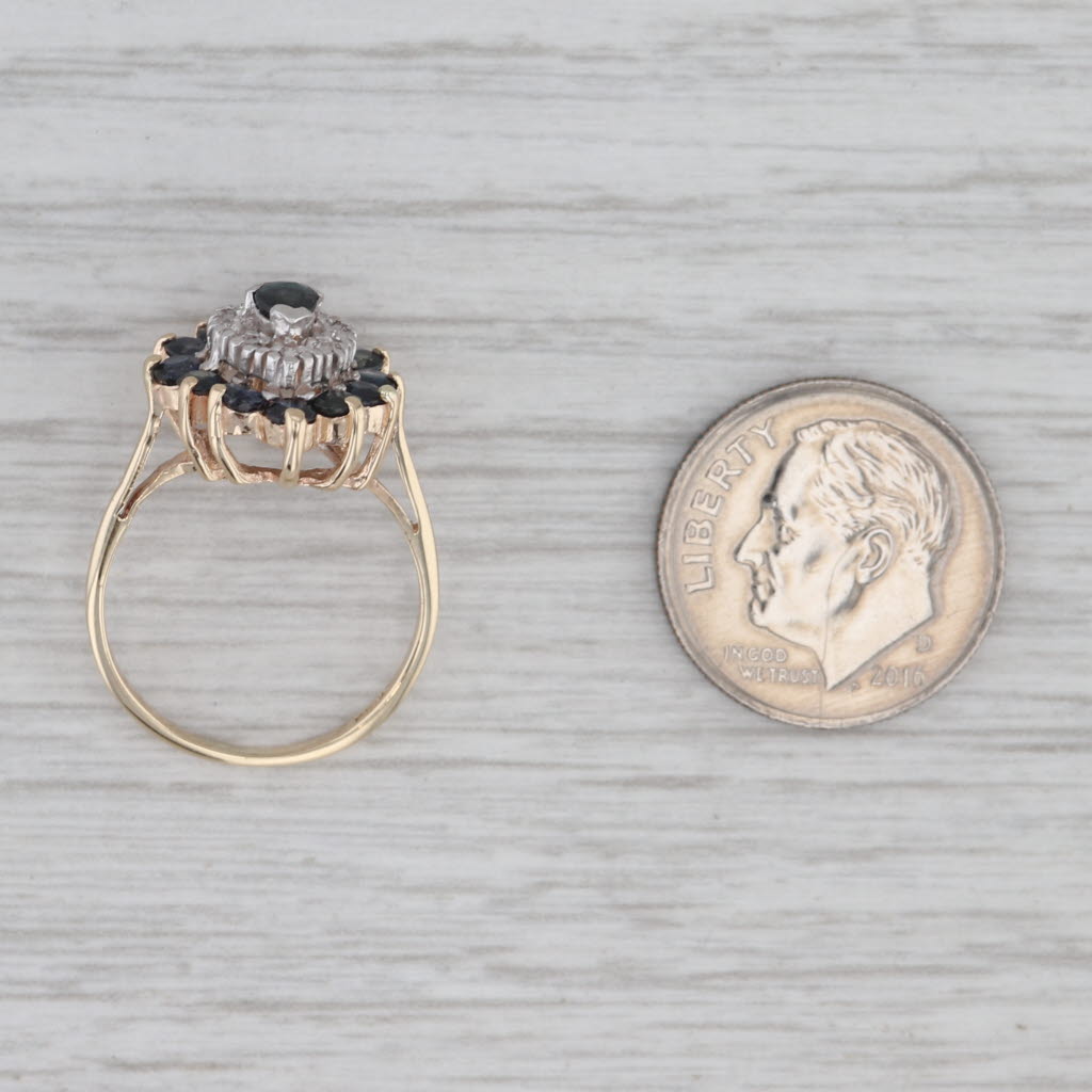 Gray 1.15ctw Blue Sapphire Halo Diamond Ring 10k Yellow Gold Size 5.25