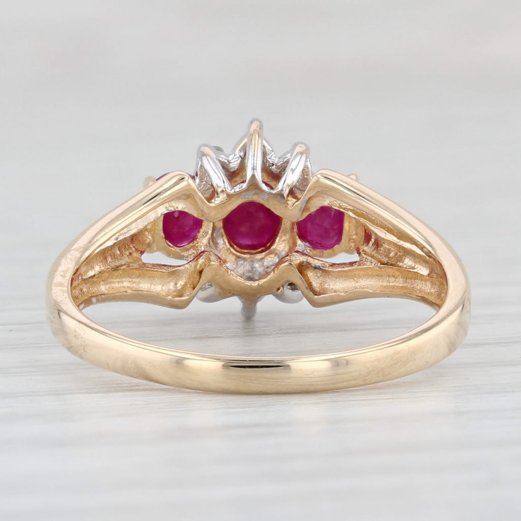 Light Gray 0.87ctw 3-Stone Oval Ruby Diamond Ring 10k Yellow Gold Size 7.25