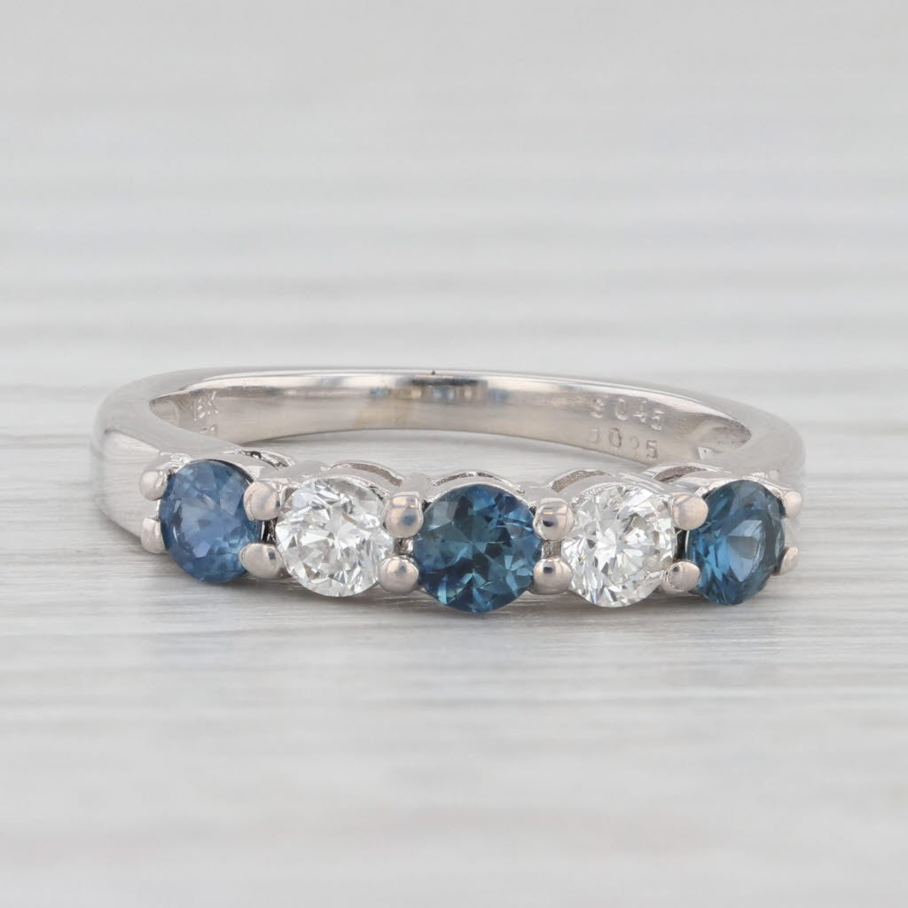 Light Gray 0.70ctw Blue Sapphire Diamond Ring 18k White Gold Size 4.75 Wedding Stackable