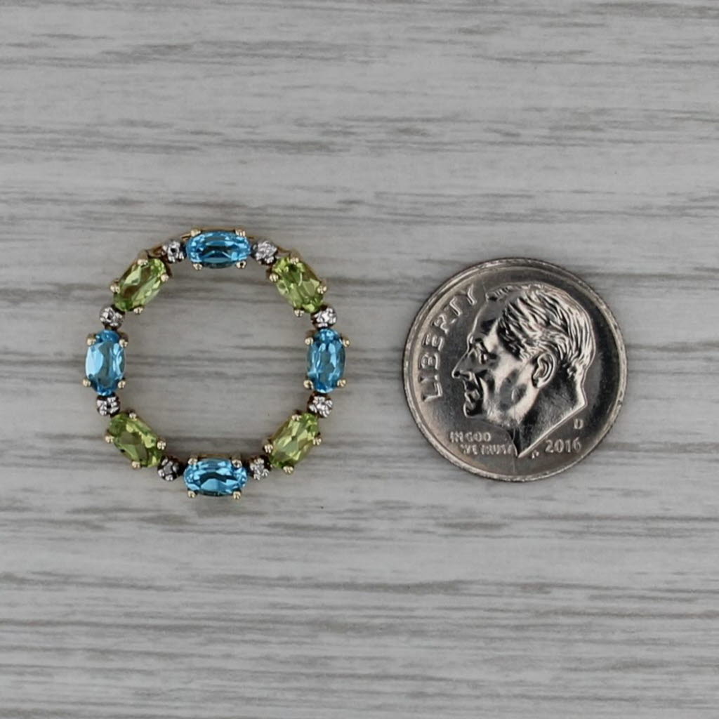 Blue Topaz Green Peridot Eternity Circle Pendant 10k White Gold Floating Drop