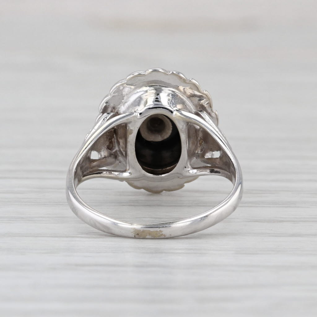 Onyx Signet Ring 10k White Gold Size 3.75 PSCo Vintage