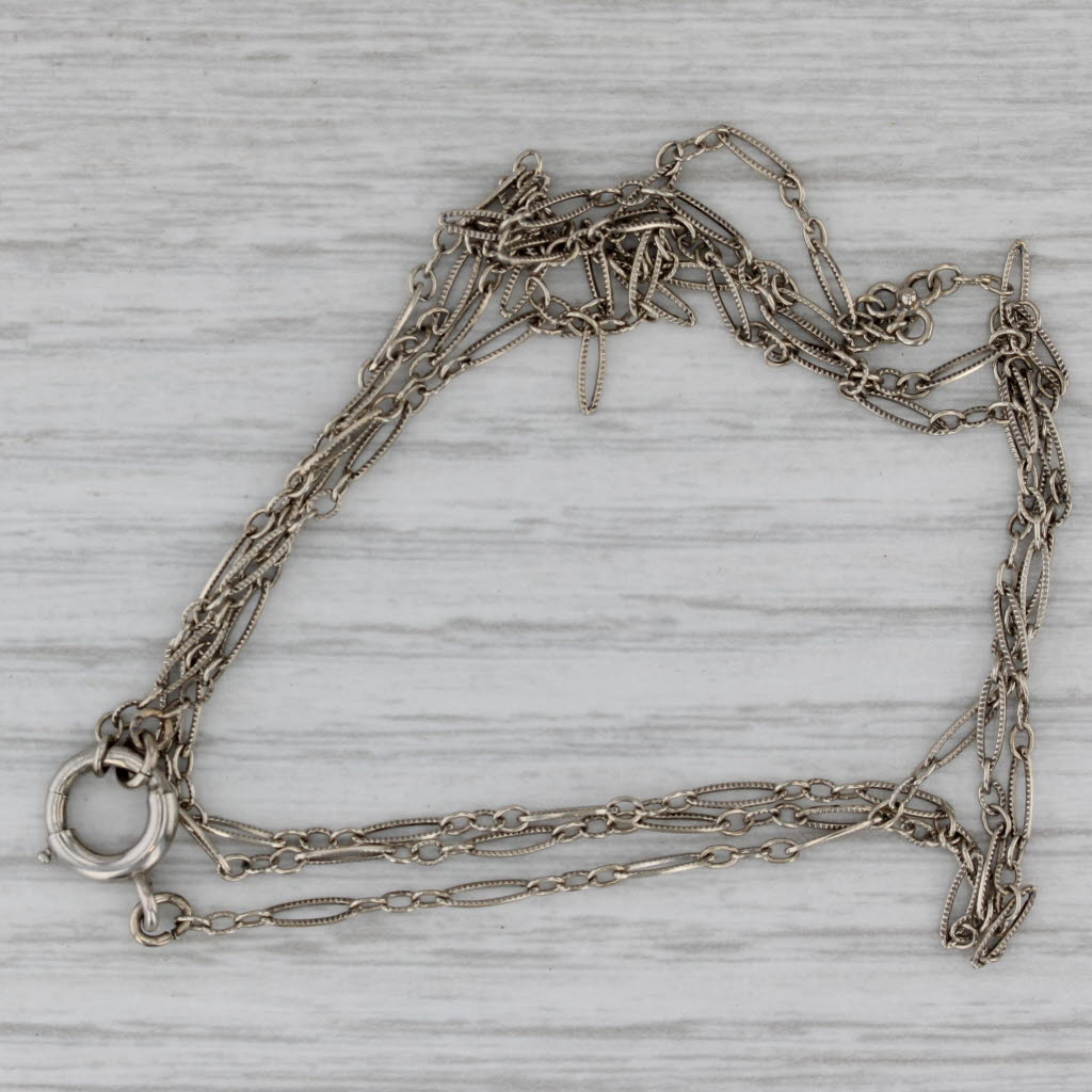 Gray Vintage Double Figaro Chain Necklace 14k White Gold 16.25" 1.9mm