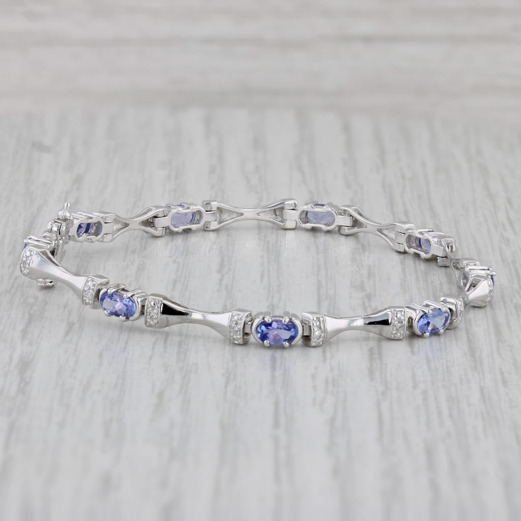 Gray 2.30ctw Tanzanite Diamond Bracelet 10k White Gold 7"