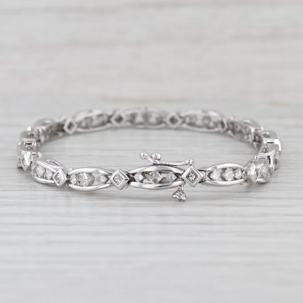 1.92ctw Diamond Bar Link Tennis Bracelet 14k White Gold 6.75" 4.4mm