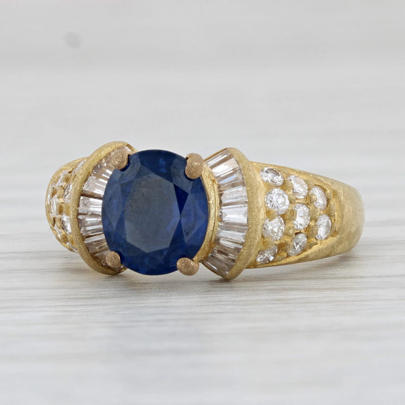 Light Gray 2.35ctw Oval Blue Sapphire Diamond Ring 18k Yellow Gold Size 5.25 GIA Engagement