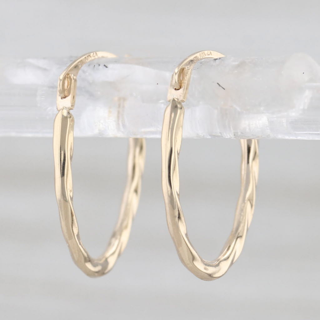 Small Oval Hoop Earrings 10k Gold Snap Top Posts Lightweight Hoops 15.5 x 1.3 mm