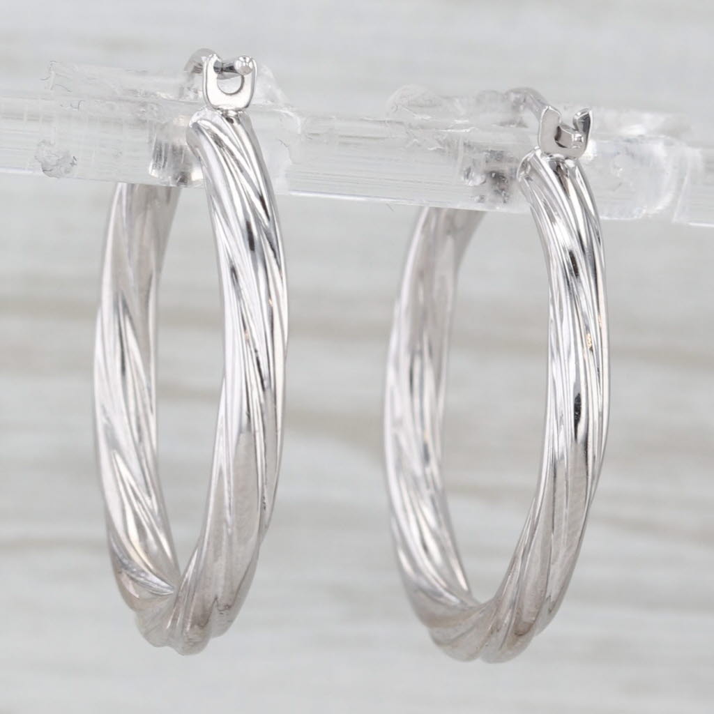 Light Gray Woven Round Hoop Earrings 14k White Gold Snap Top Hoops