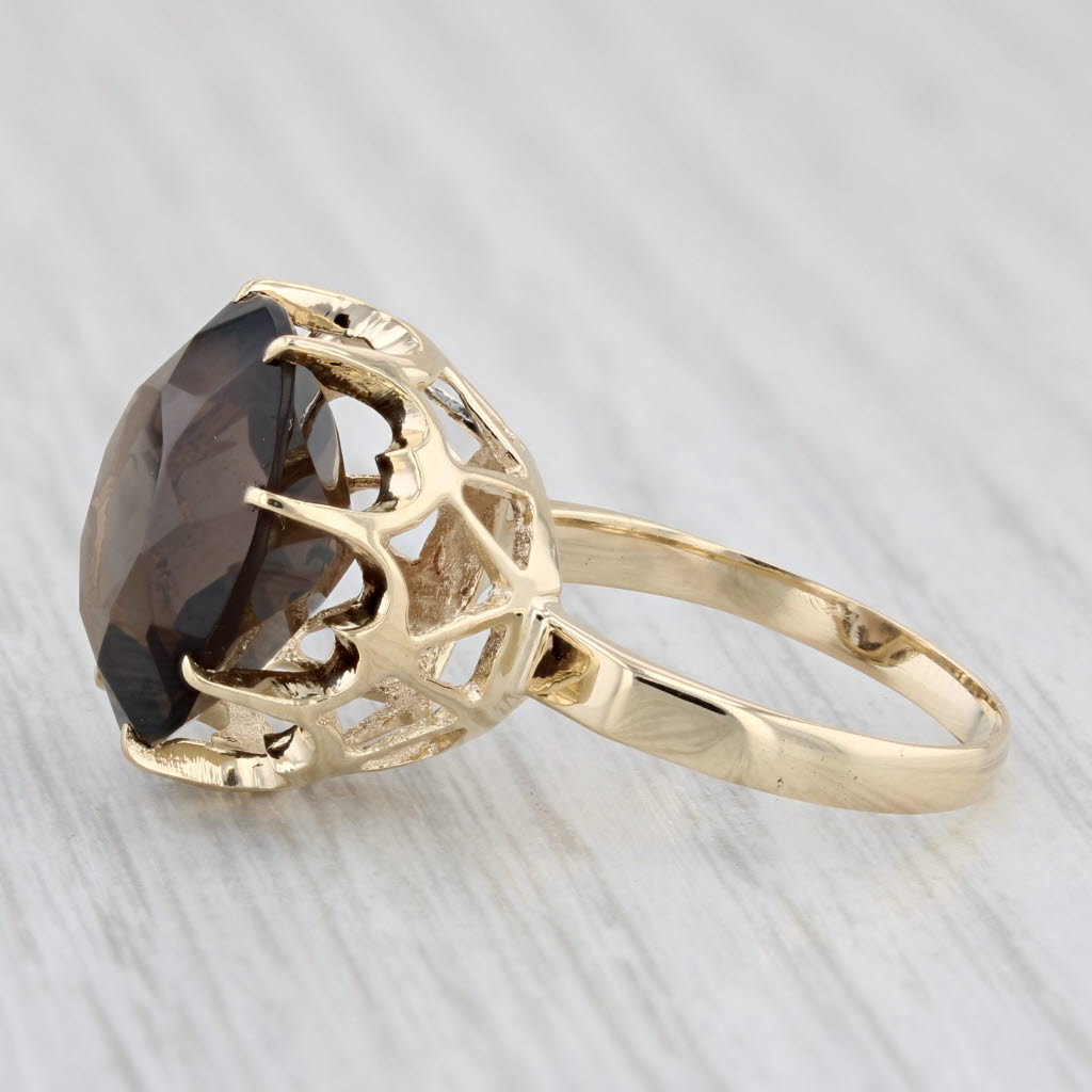 Light Gray 8.65ct Smoky Quartz Round Solitaire Ring 14k Yellow Gold Size 6.5