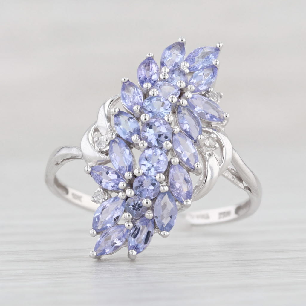 Light Gray 1.42ctw Tanzanite Cluster Ring 10k White Gold Size 8.5