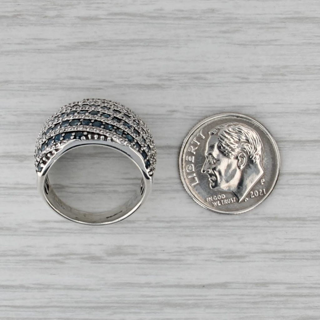 0.90ctw Blue Diamond Striped Ring Sterling Silver Size 6-6.25 Cocktail