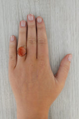 Rosy Brown Vintage Orange Carnelian Ring 18k Yellow Gold Size 5 Oval Cabochon Solitaire