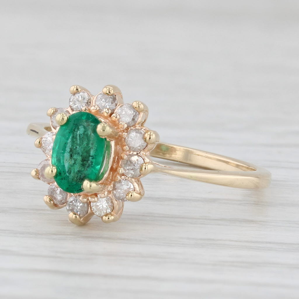 Light Gray 0.64ctw Oval Emerald Diamond Halo Ring 14k Yellow Gold Size 6.75