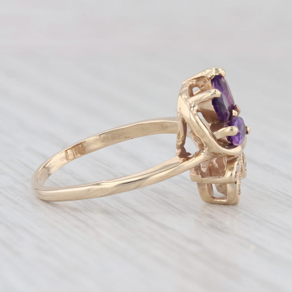 Light Gray 0.53ctw Amethyst Diamond Flower Ring 14k Yellow Gold Size 7.25