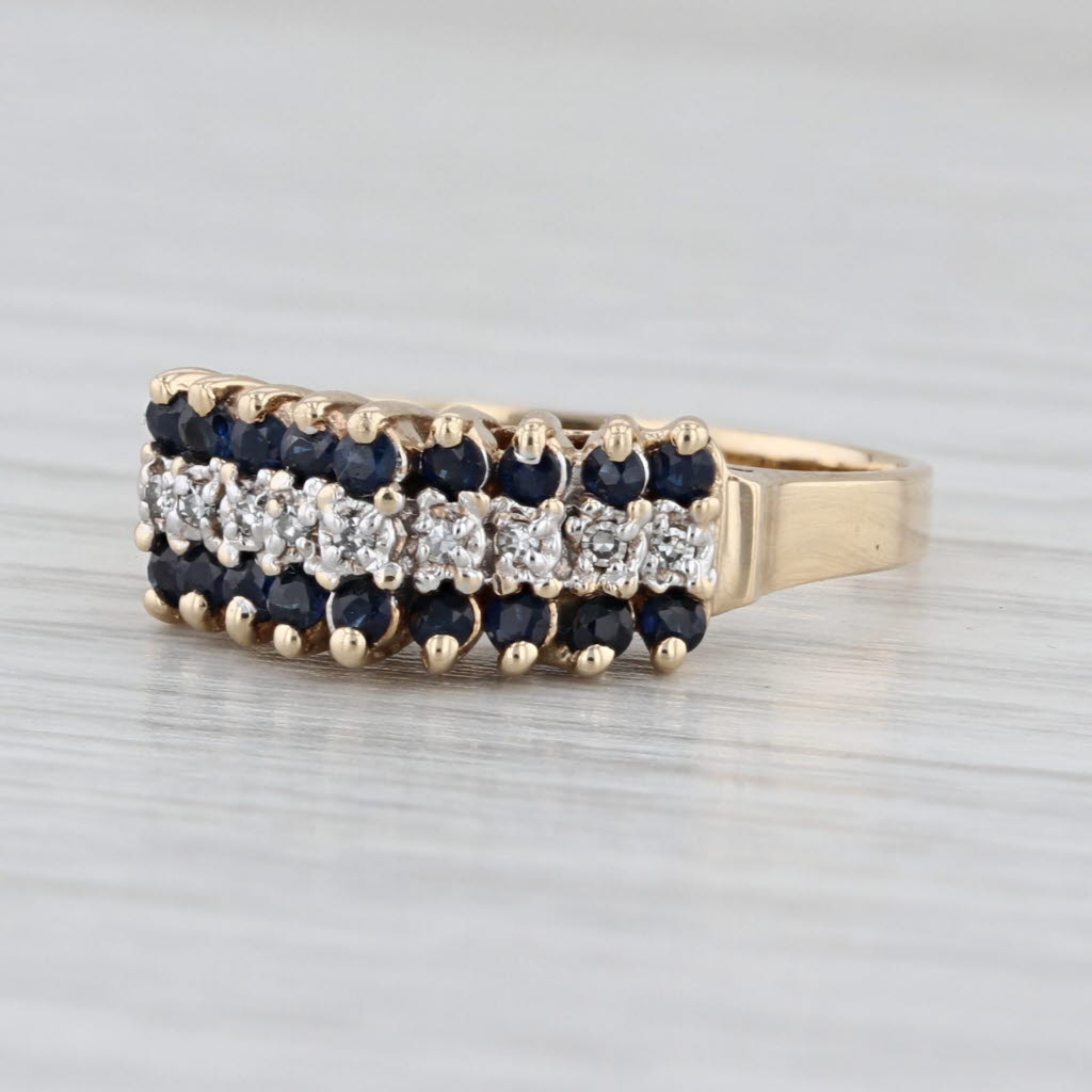 0.20ctw Blue Sapphire Diamond Rooftop Ring 10k Yellow Gold Size 8 Stackable