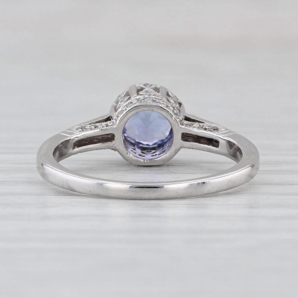 0.94ctw Tanzanite Diamond Ring 18k White Gold Sz 6.75 Engagement Cathedral Band