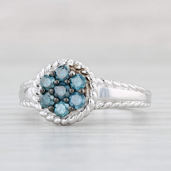 0.33ctw Teal Blue Diamond Cluster Ring 10k White Gold Size 7 Engagement
