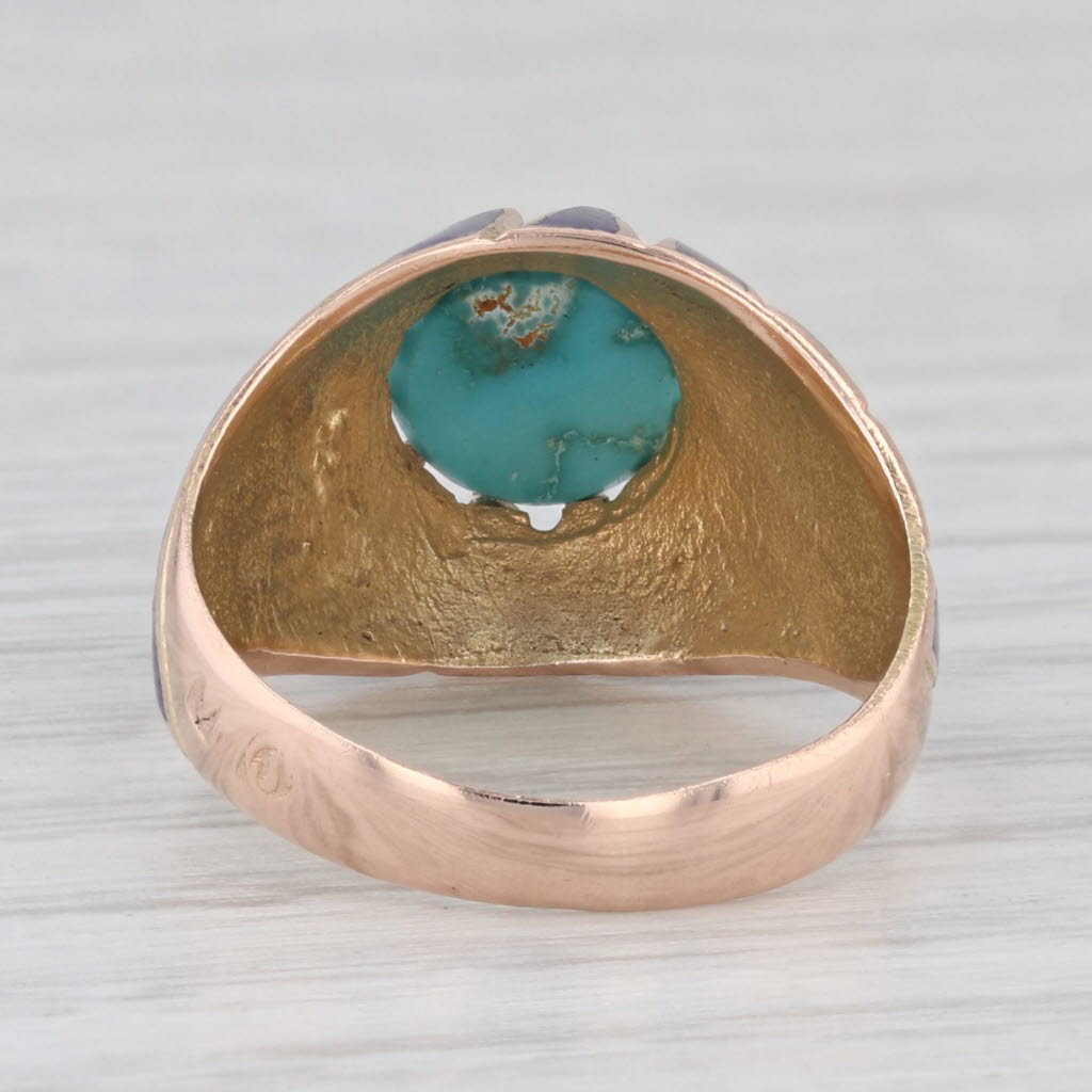 Light Gray Vintage Turquoise Enamel Ring 14k Rose Gold Size 6.5