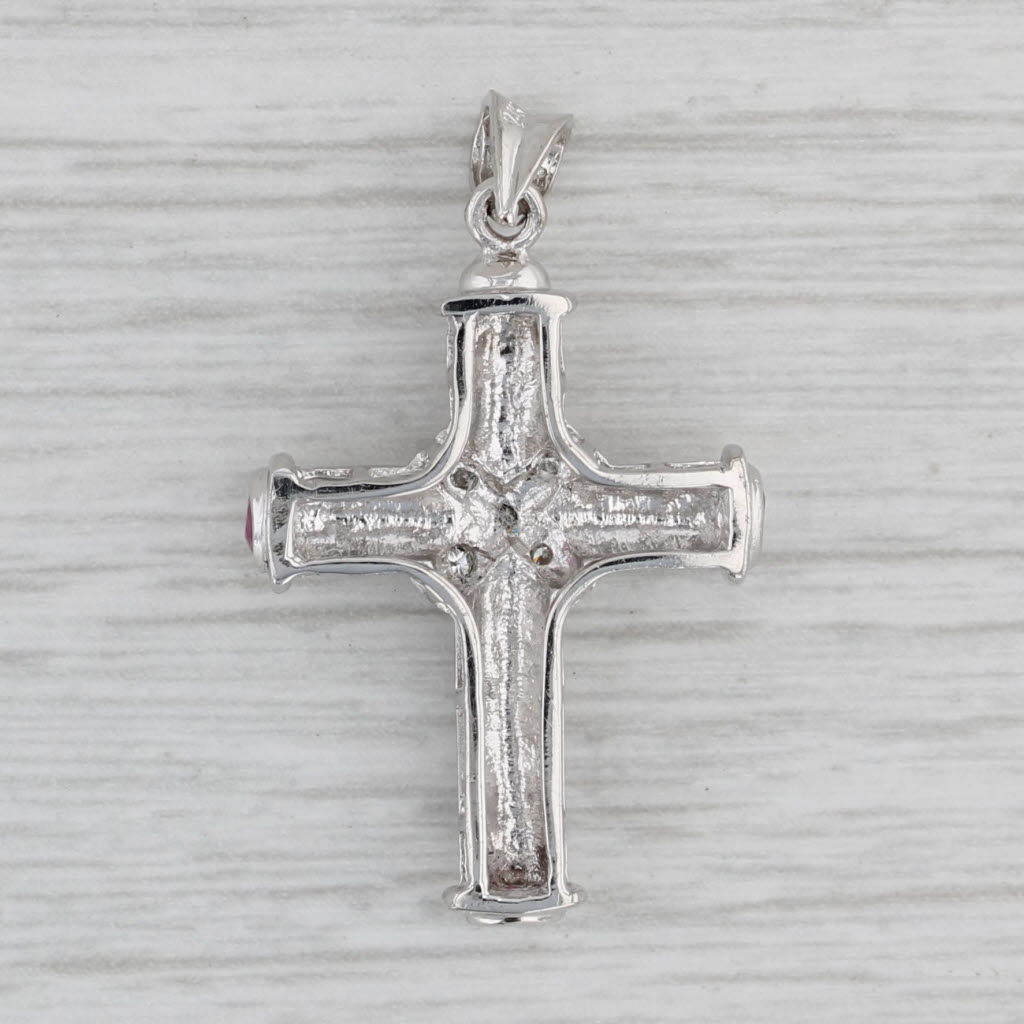 Gray 0.29ctw Diamond Ruby Cross Pendant 14k White Gold