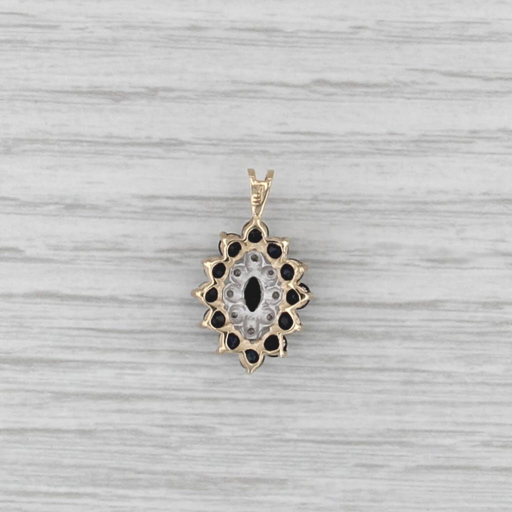 Sapphire Diamond Halo Pendant 10k Yellow Gold Marquise Drop
