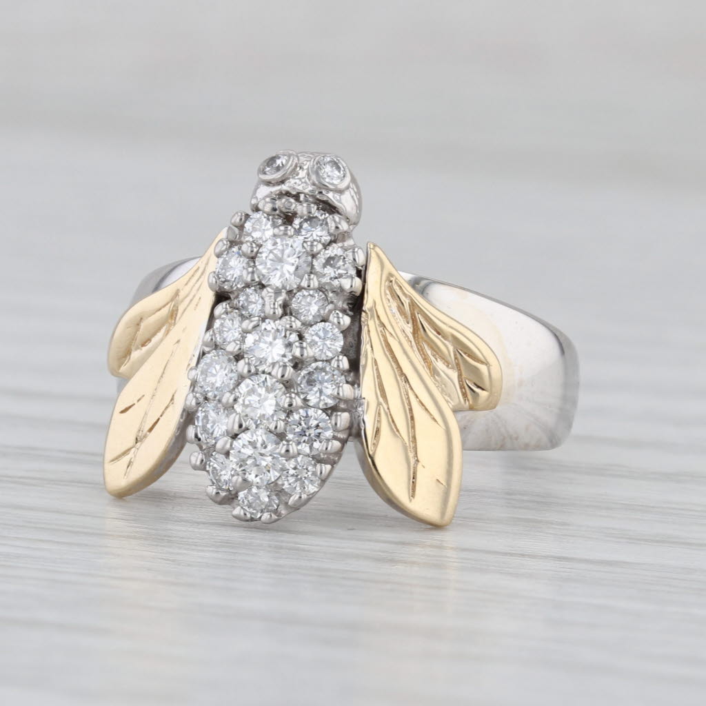 0.66ctw Pave Diamond Bee Ring 14k Yellow White Gold Size 8.5Cocktail