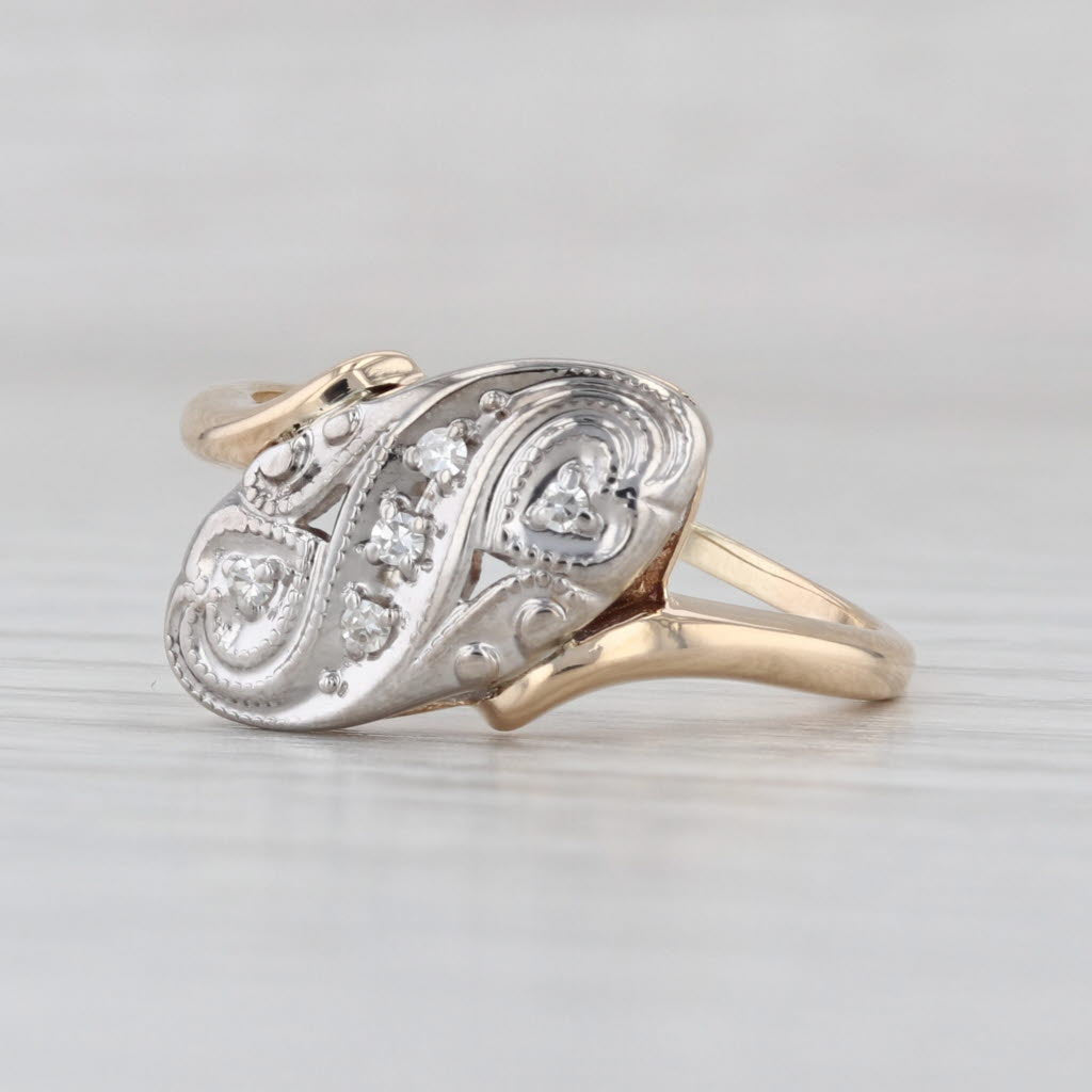 Diamond Princess Bypass Ring 14k White Yellow Gold Size 7.5