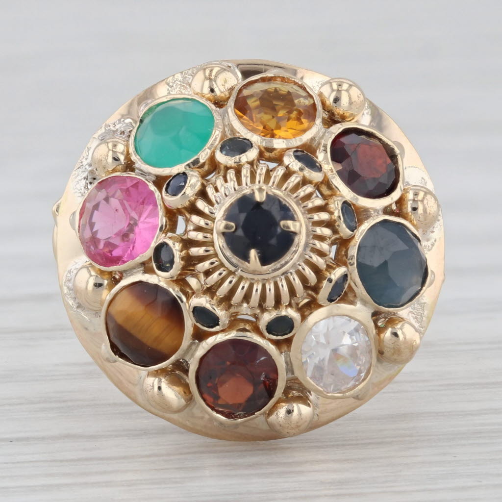 Gray Vintage Gemstone Cocktail Ring 14k Yellow Gold Size 6.75 Sapphire Spinel Garnet