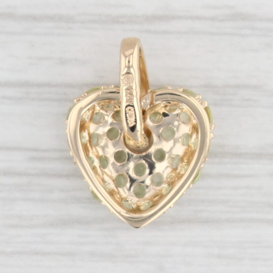 Light Gray 1.60ctw Pave Peridot Cluster Heart Pendant 14k Yellow Gold Charm