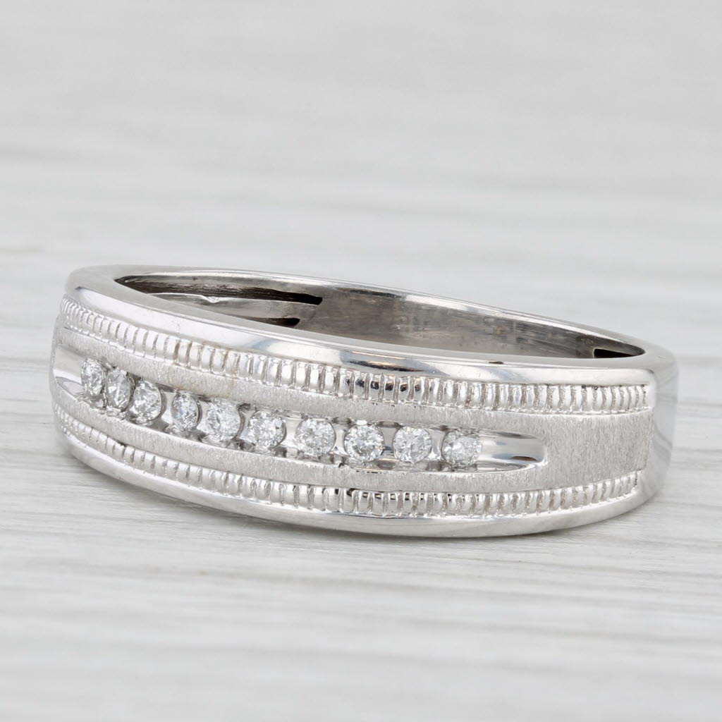 Light Gray 0.10ctw Diamond Wedding Band 10k White Gold Size 7.25 Stackable Ring