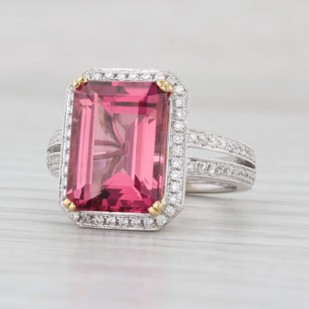 Spark 7.08ctw Pink Tourmaline Diamond Halo Ring 18k White Yellow Gold Size 6.5