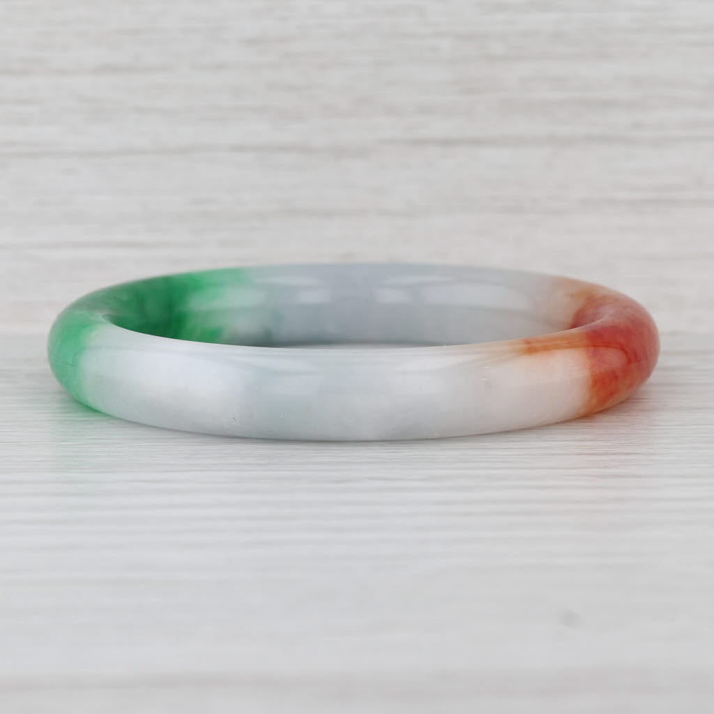 Brown Green Jadeite Jade Bangle Bracelet 7” 10.1mm Stackable Statement