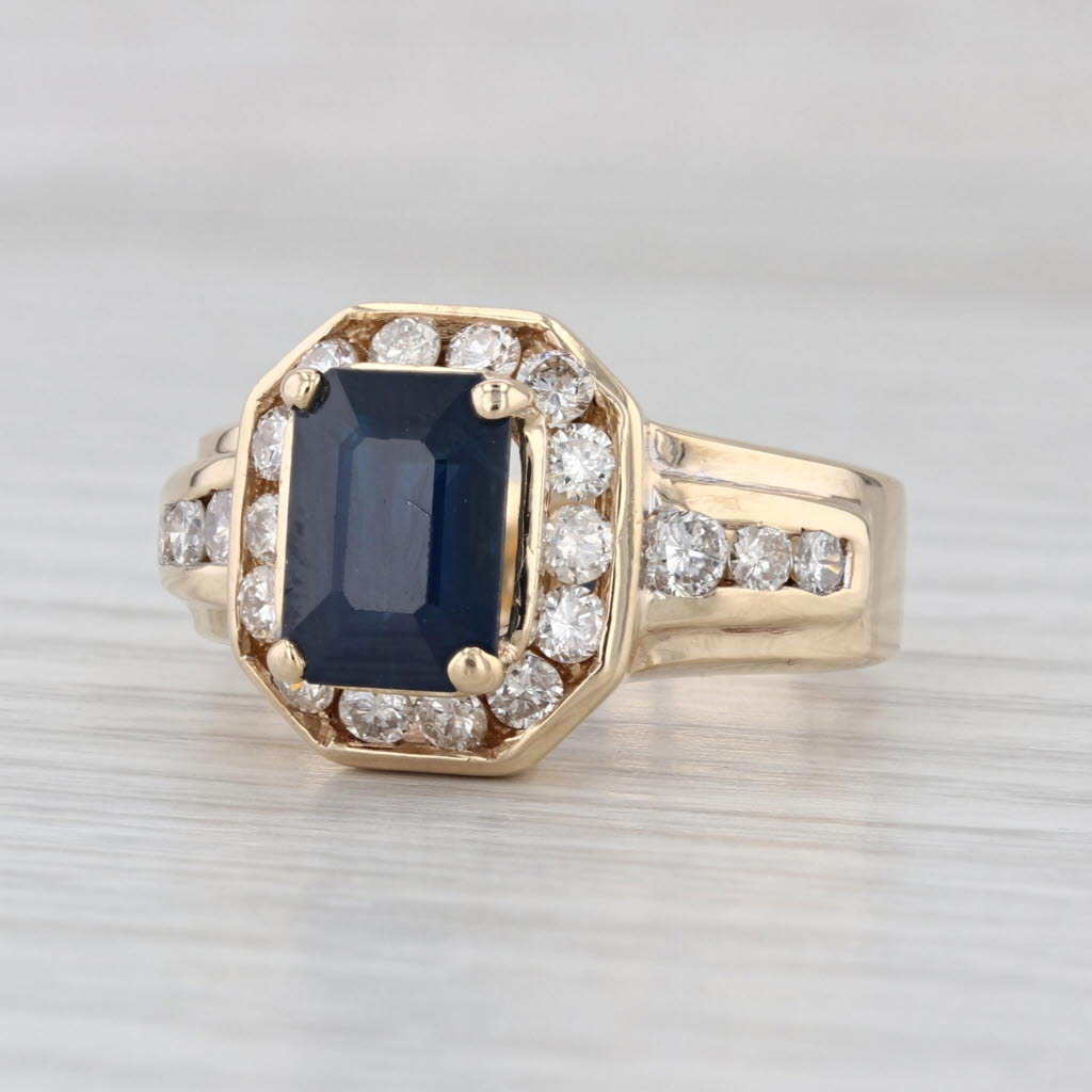 4.26ctw Emerald Cut Blue Sapphire Diamond Ring 14k Yellow Gold Size 8