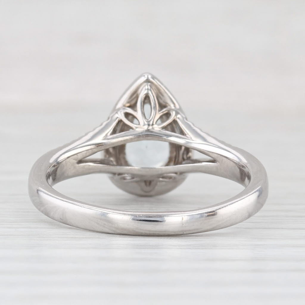 Light Gray 1.19ctw Aquamarine Diamond Halo Teardrop Ring 14k White Gold Size 8.5 Engagement