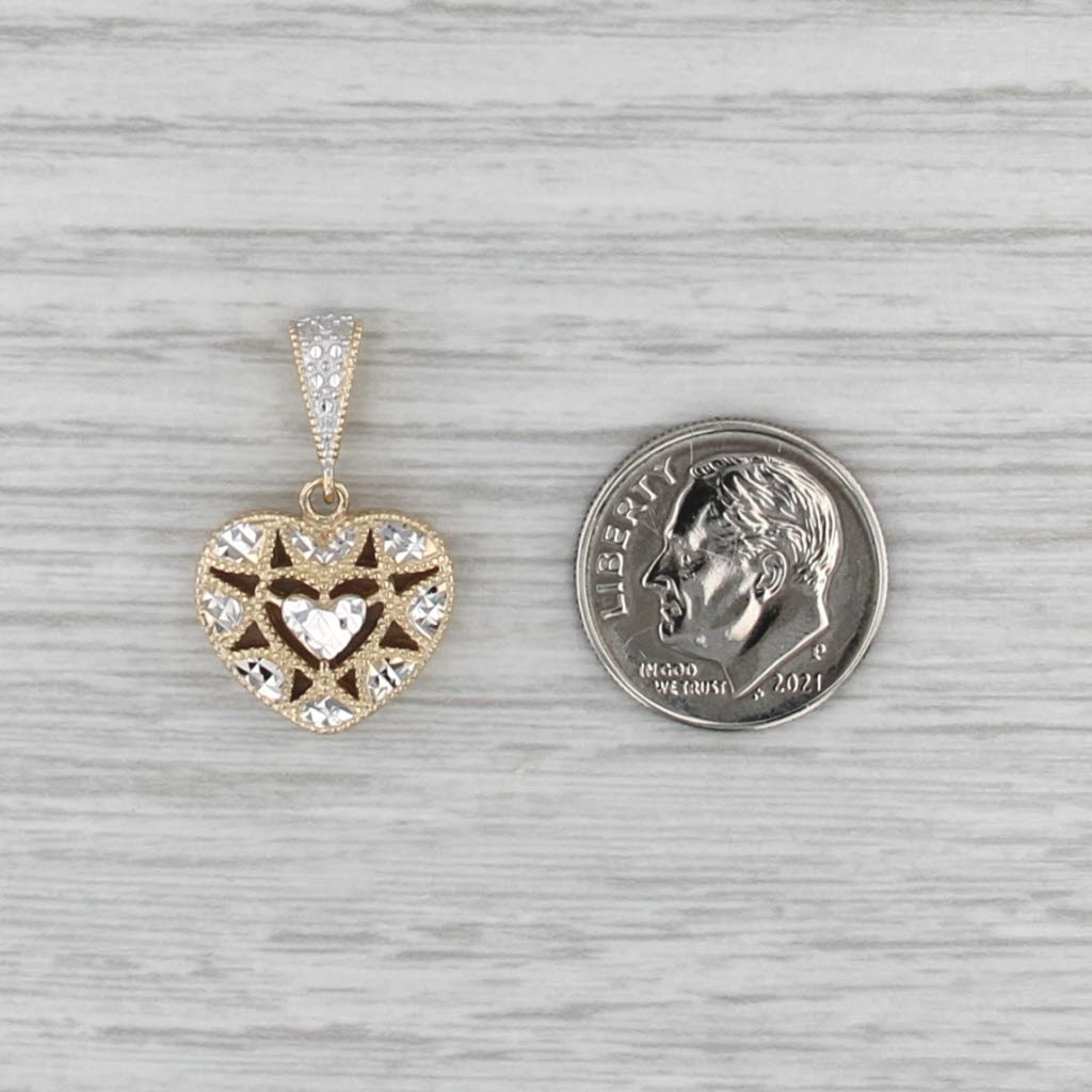 2-Toned Openwork Heart Pendant 14k Yellow White Gold