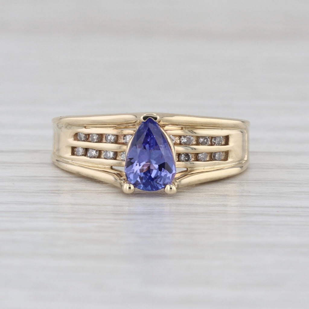0.65ctw Pear Tanzanite Diamond Ring 10k Yellow Gold Size 5.5 Cathedral Band