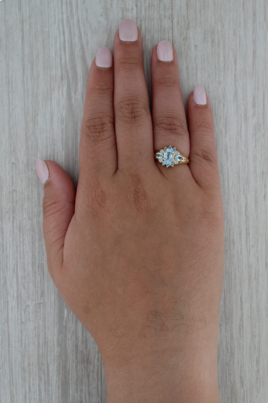 1.53ctw Blue Topaz Diamond Halo Ring 14k Yellow Gold Size 7
