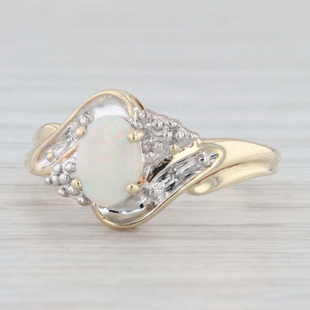 Light Gray Oval Opal Solitaire Ring 10k Yellow Gold Size 7.25 Diamond Accents