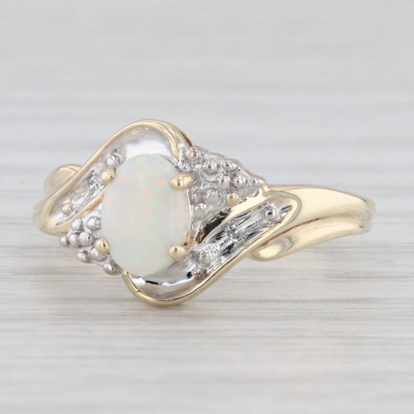 Oval Opal Solitaire Ring 10k Yellow Gold Size 7.25 Diamond Accents