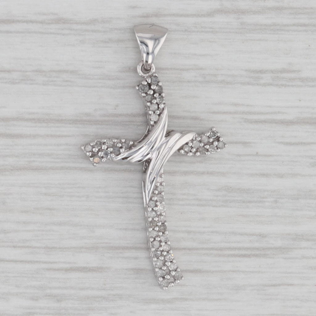 Gray Pave Diamond Cross Pendant 10k White Gold