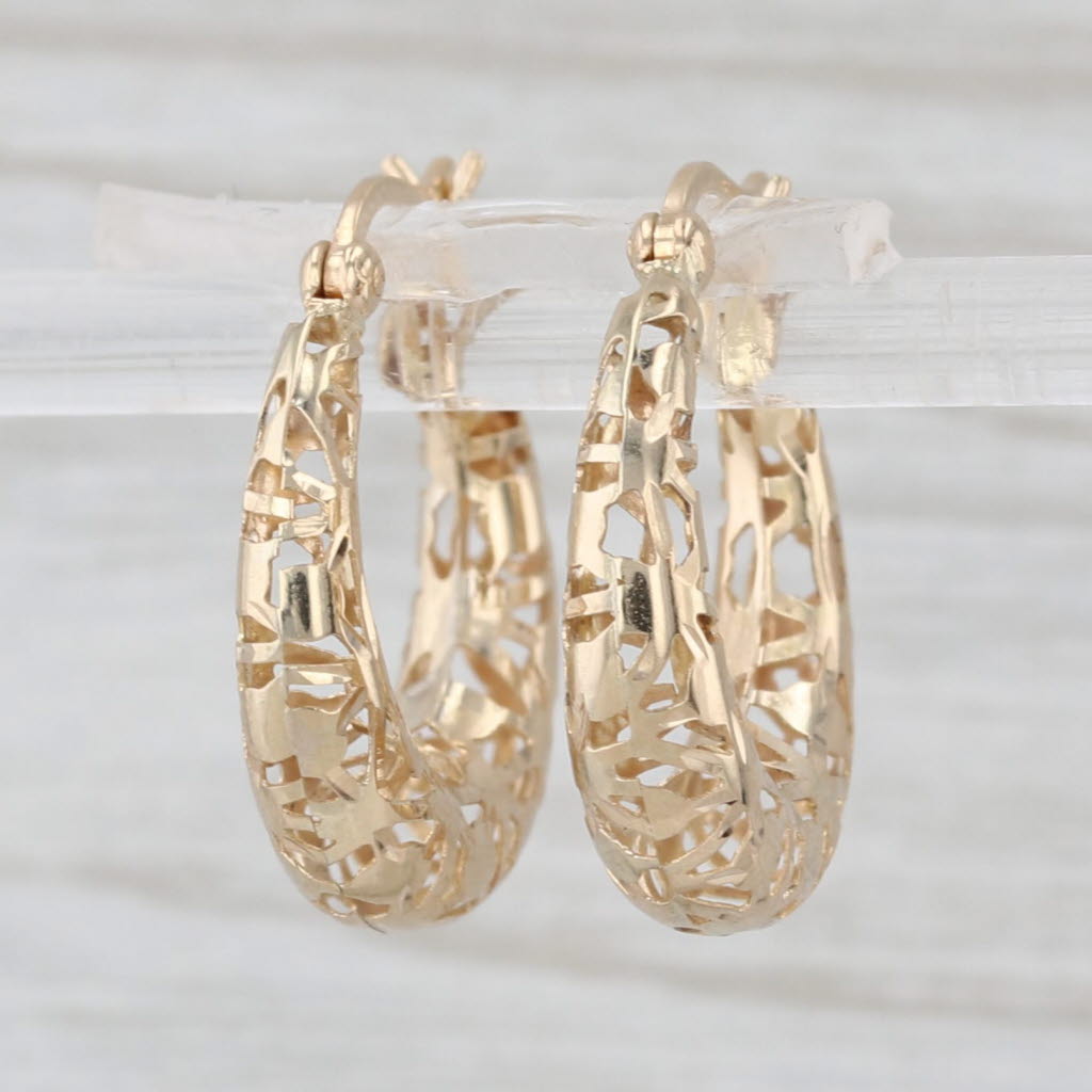 Openwork Hoop Earrings 14k Yellow Gold Snap Top Round Hoops
