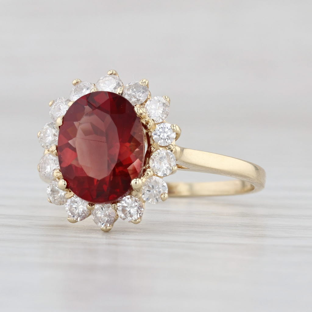 3.05ctw Red Andesine Diamond Halo Ring 14k Yellow Gold Size 9