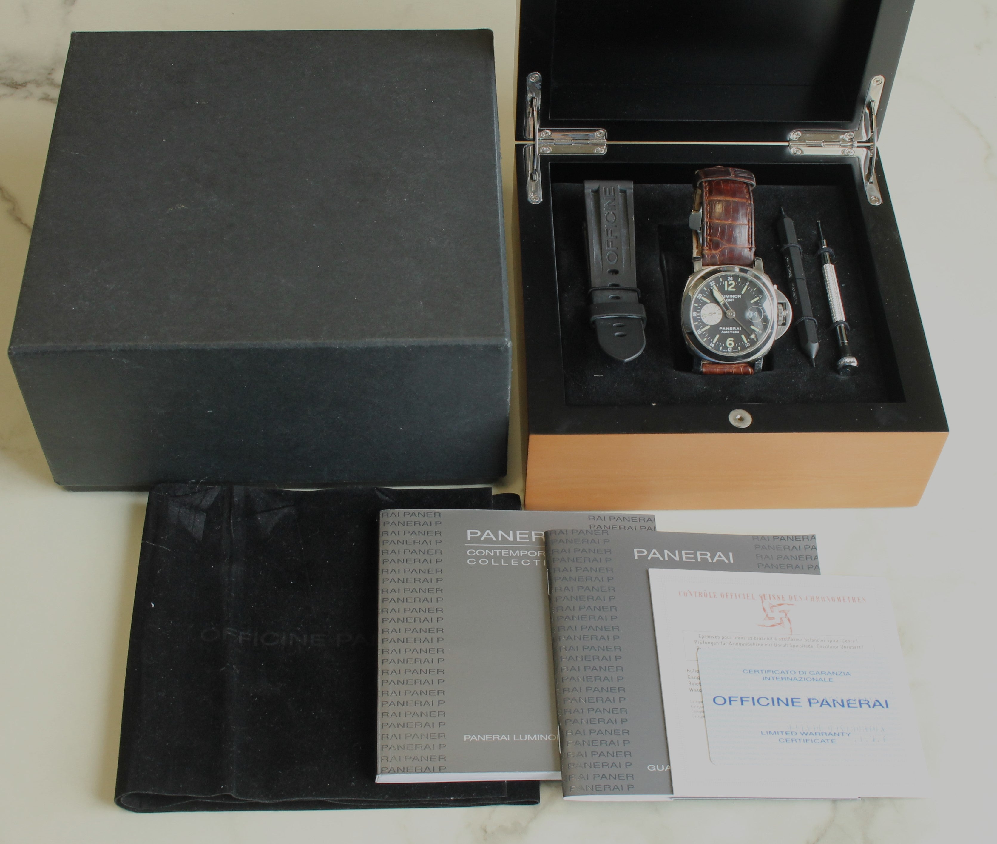 Gray Panerai Luminor GMT PAM88 PAM 00088 Mens 44mm Steel Automatic Watch Box Papers