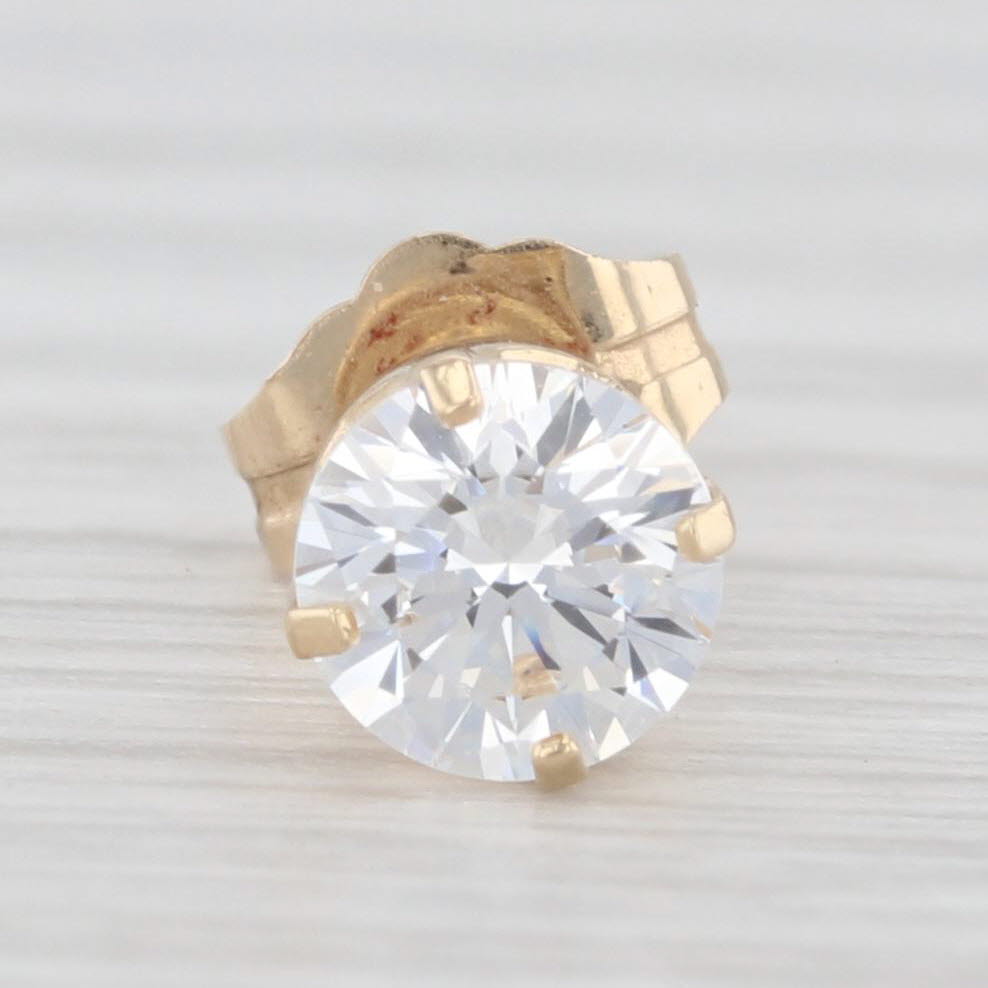 Light Gray Single 0.50ct Round Solitaire Cubic Zirconia Stud Earring 14k Yellow Gold