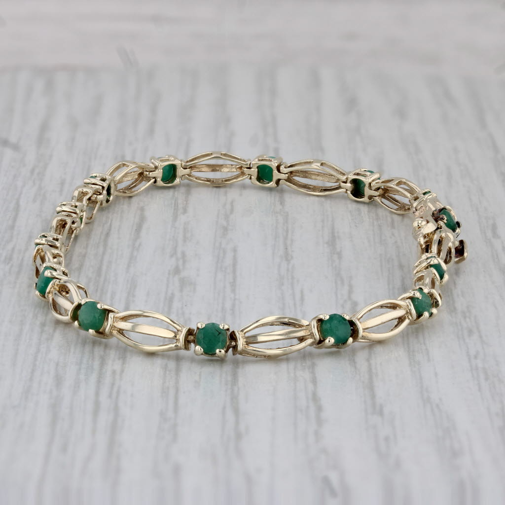 Gray 1.60ctw Emerald Bracelet 10k Yellow Gold 6.75" 4.3mm