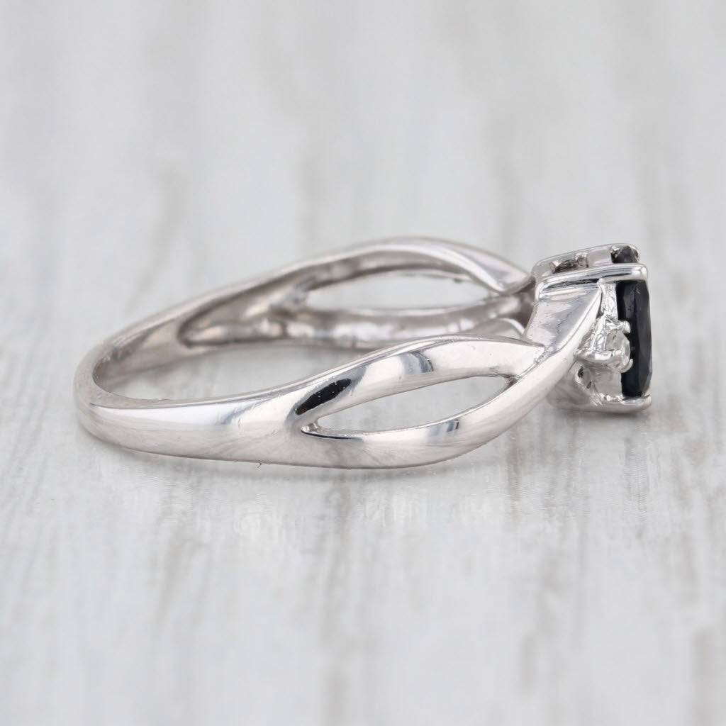 0.53ctw Oval Blue Sapphire Diamond Ring 10k White Gold Size 6