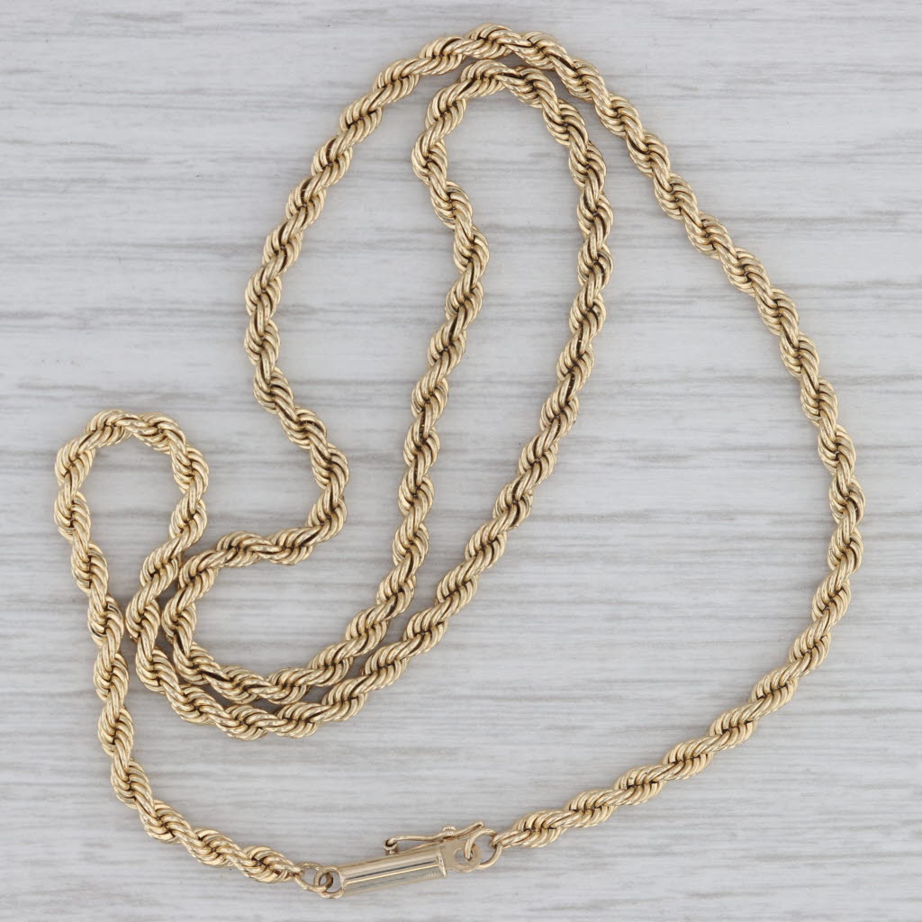 Gray 16" 3mm Rope Chain Necklace 14k Yellow Gold